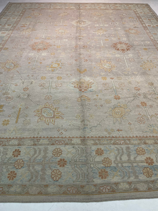 Hand-Knotted Wool Rug Turkish Oushak 12'5" x 15'7"