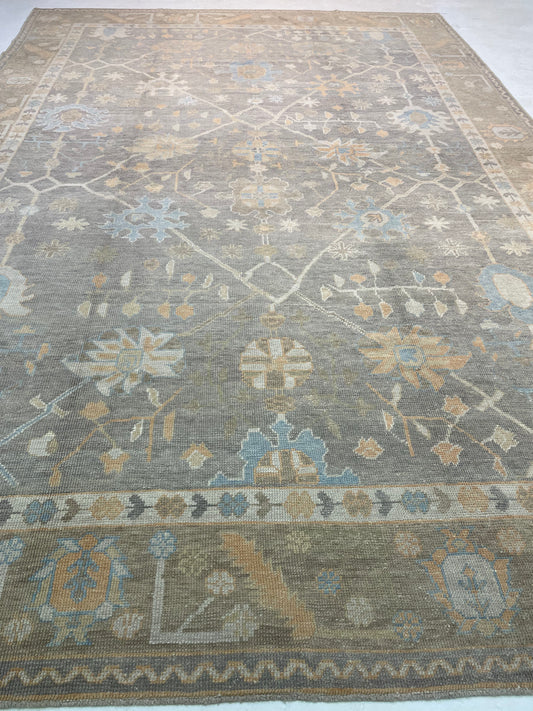 Hand-Knotted Wool Rug Turkish Oushak 9'6" x 13'9"
