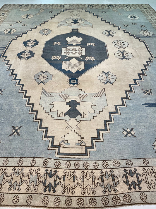 Hand-Knotted Wool Rug Turkish Oushak 12'9" x 15'