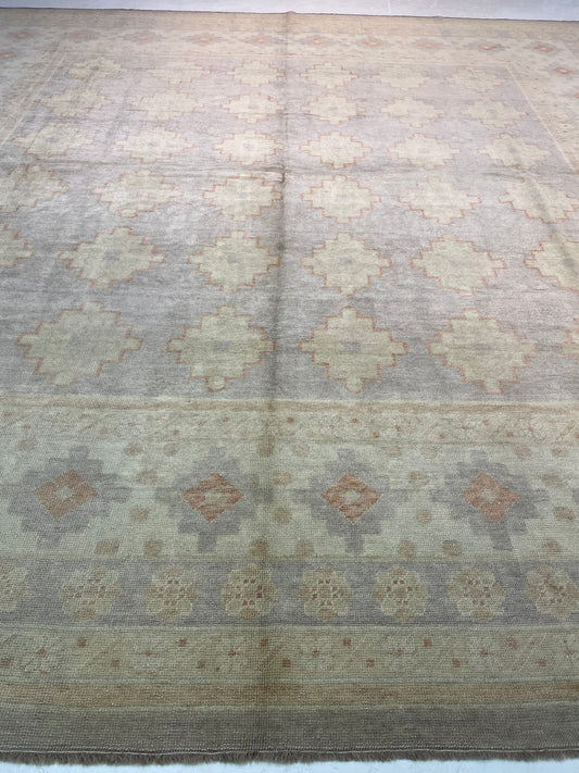 Hand-Knotted Wool Rug Turkish Oushak Square 15'2" x 15'4"