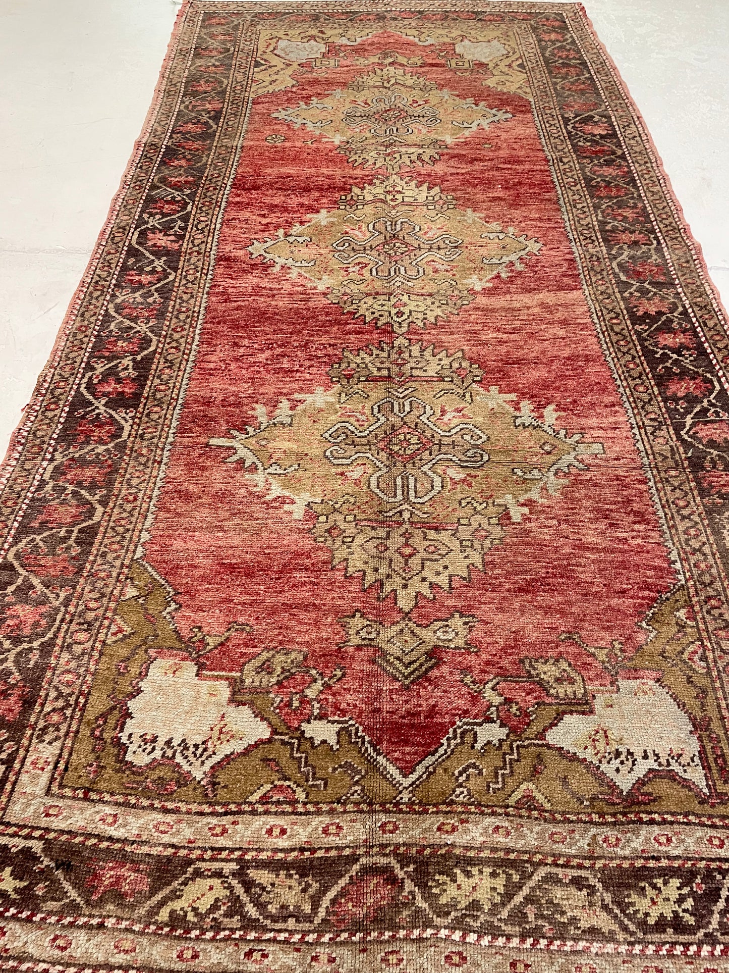 Hand-Knotted Wool Runner Turkish Oushak 5'2" x 10'4"