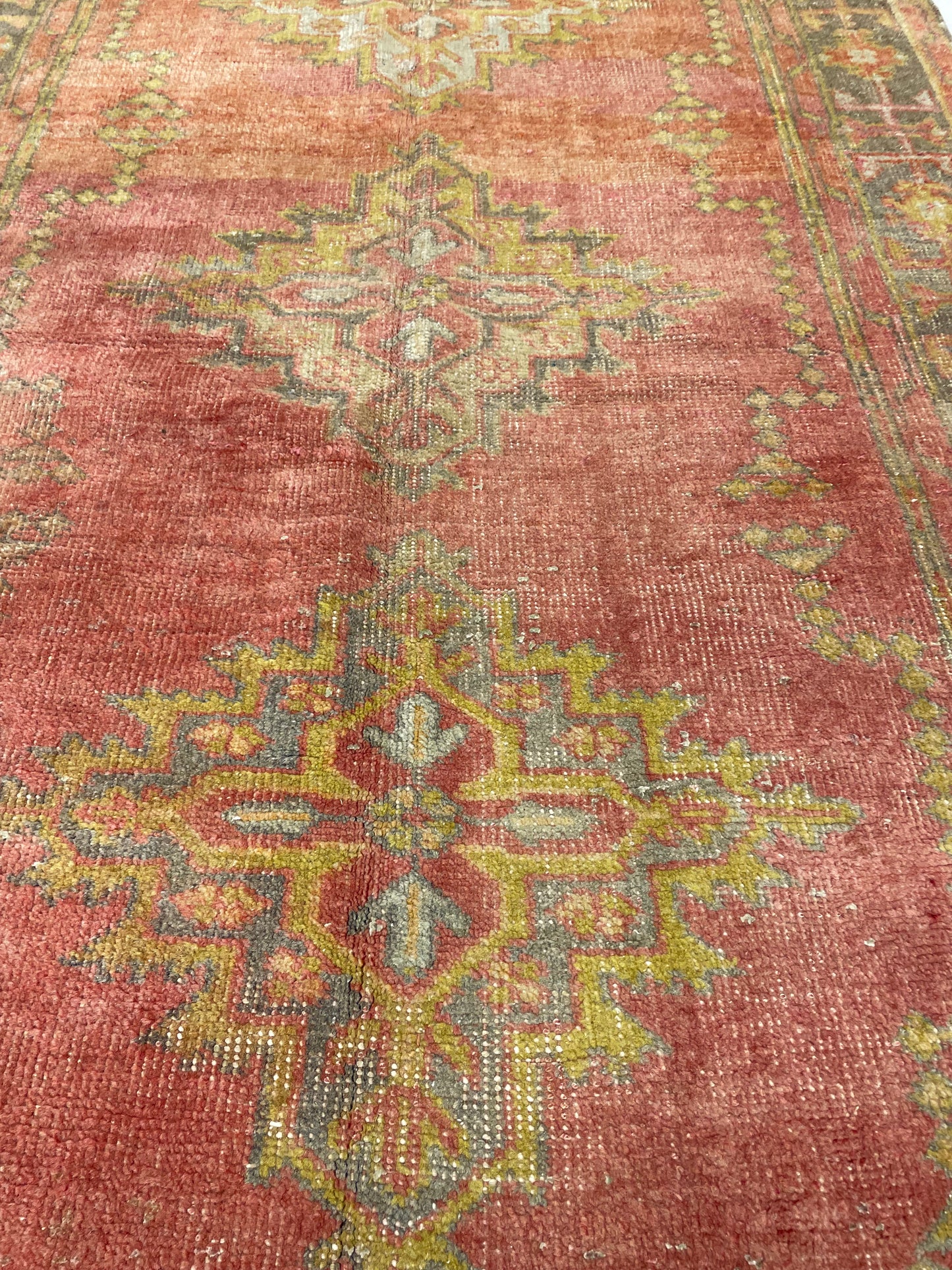 Hand-Knotted Wool Runner Turkish Oushak 4'2" x 10'3"