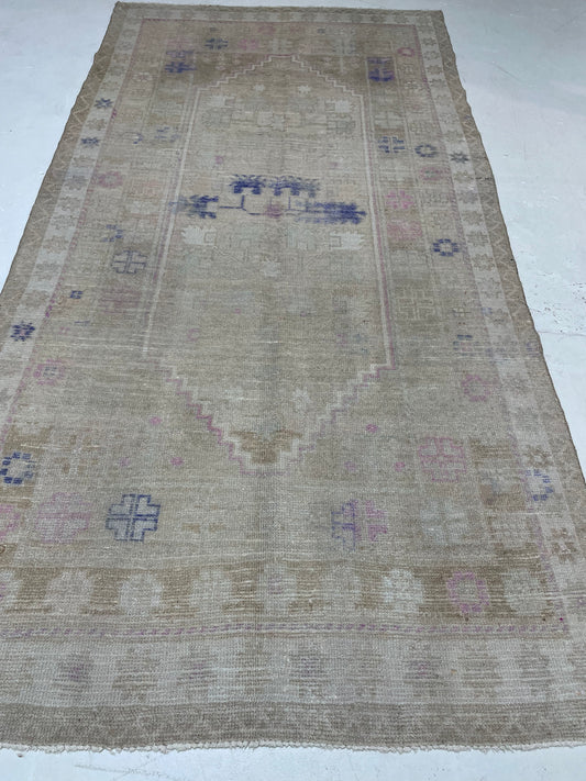 Hand-Knotted Wool Runner Turkish Oushak 4' x 8'3"