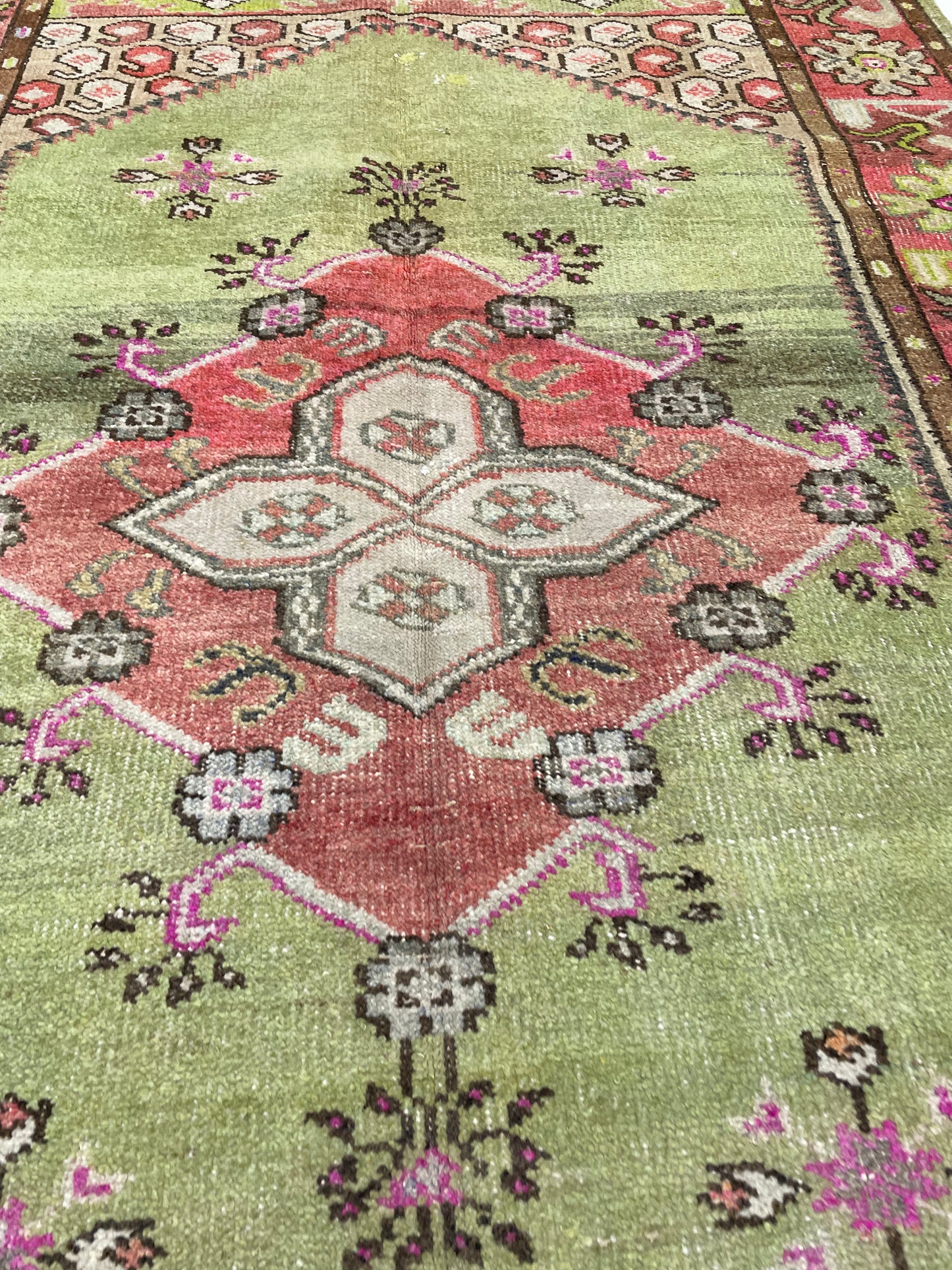 Hand-Knotted Wool Runner Turkish Oushak 5'5" x 9'1"