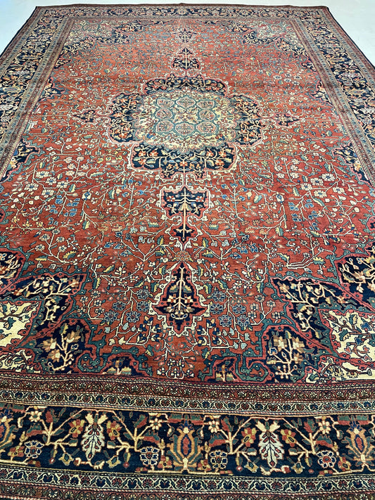 Antique Hand-Knotted Wool Rug Sarogh Farahan Perfect Condition 8'5" x 12'5"