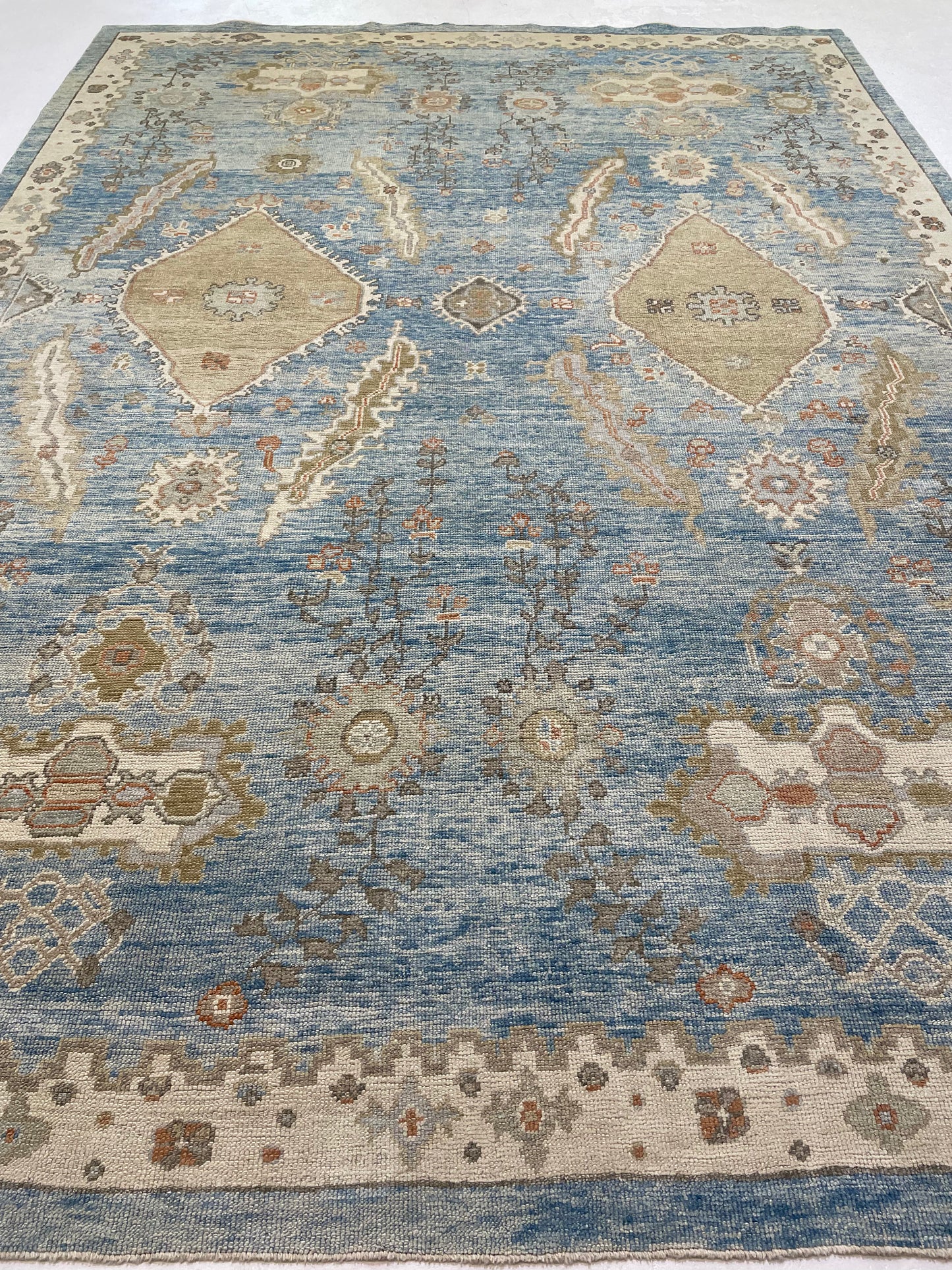 Hand-Knotted Wool Rug Turkish Oushak 9'4" x 13'