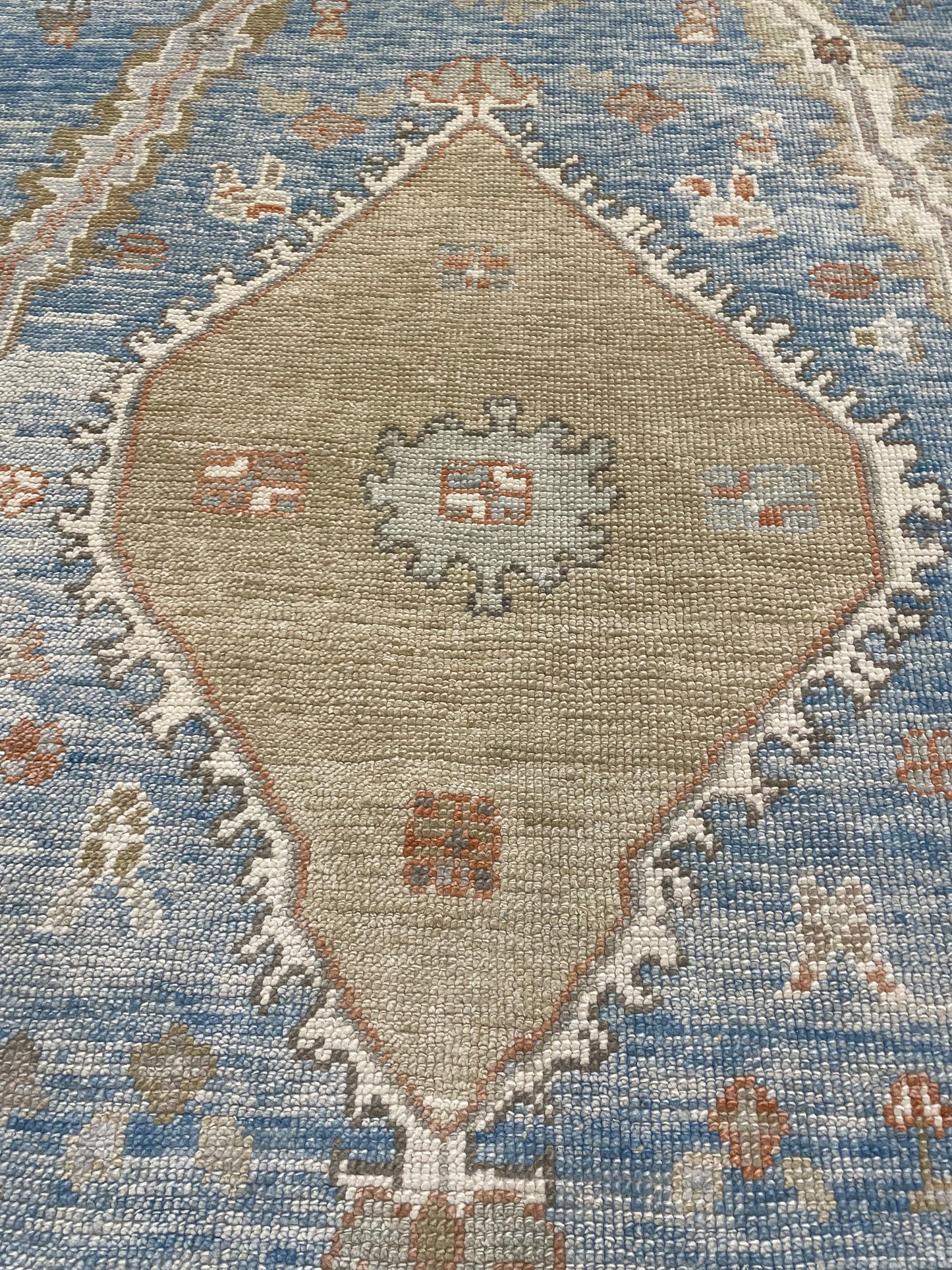 Hand-Knotted Wool Rug Turkish Oushak 9'4" x 13'