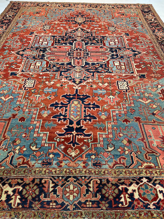 Hand-Knotted Wool Rug Heriz 9' x 12'