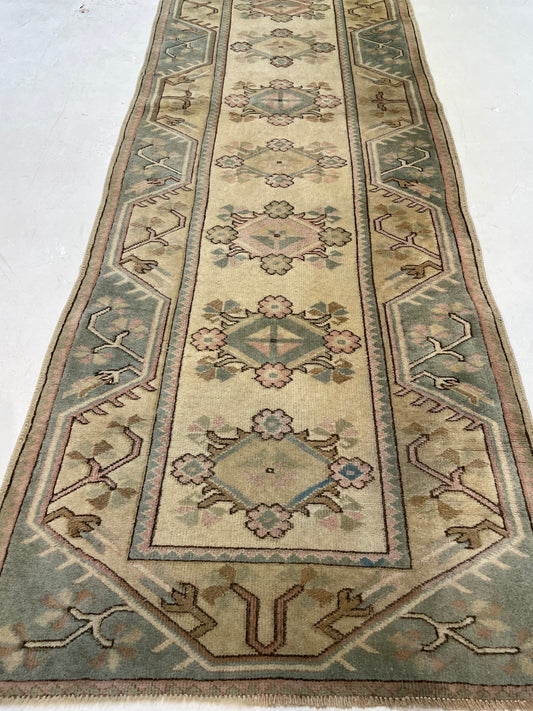 Hand-Knotted Wool Runner Turkish Oushak 2'8" x 8'10"