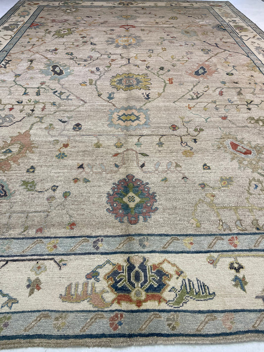Hand-Knotted Wool Rug Turkish Oushak 12'4" x 17'3"