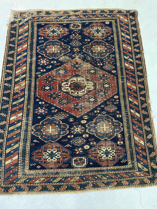 Antique Hand-Knotted Wool Rug Armenian Shirvan 3'7" x 4'6"