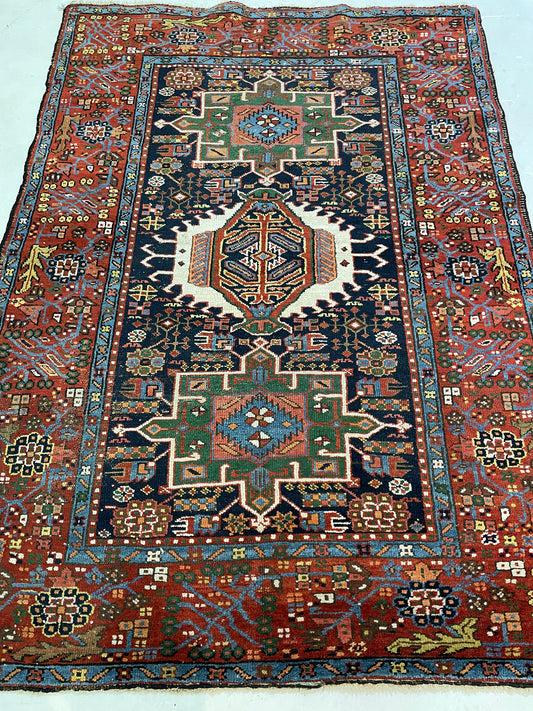 Hand-Knotted Wool Rug Heriz Karajeh 5' x 6'