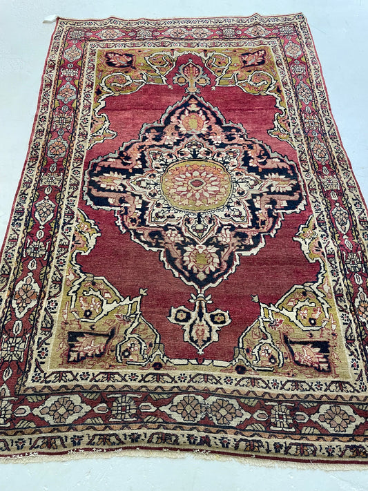 Antique Hand-Knotted Wool Rug Rahvar Kerman 4'2" x 6'6"