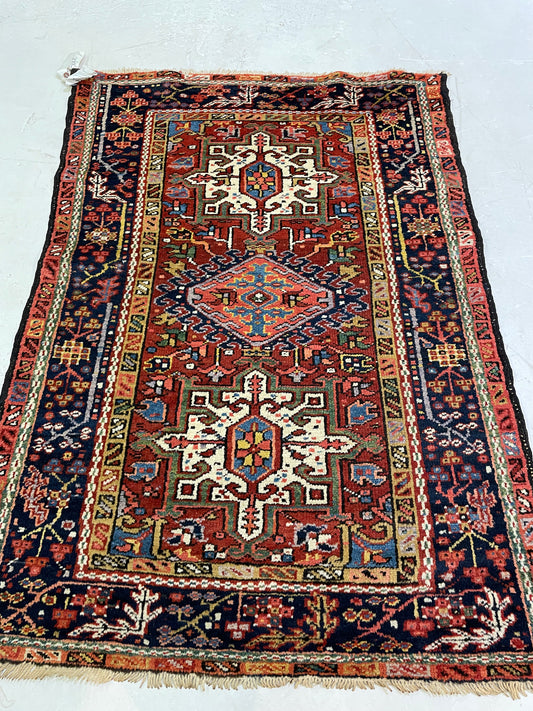 Hand-Knotted Wool Rug Heriz Karajeh 3'2" x 4'5"