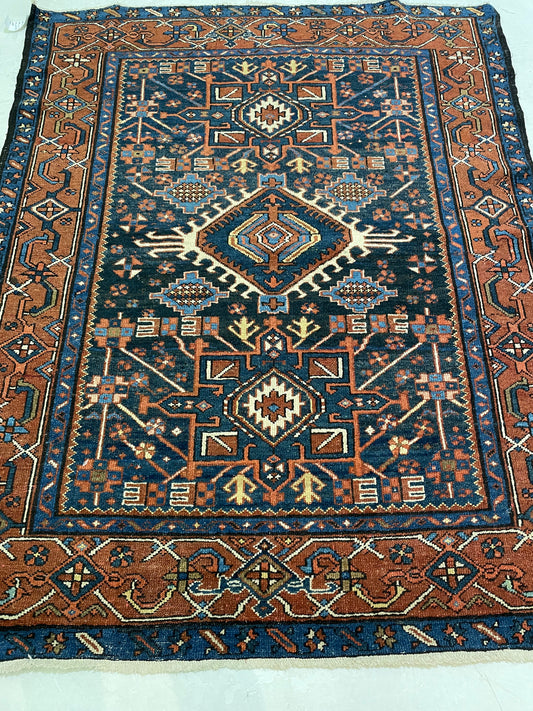 Hand-Knotted Wool Rug Heriz Karjeh 4'4" x 6'