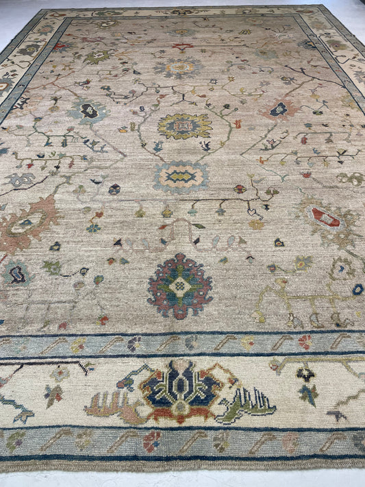 Hand-Knotted Wool Rug Turkish Oushak 12'4" x 17'3"