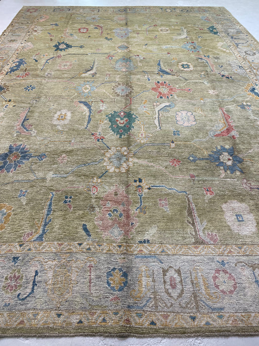 Hand-Knotted Wool Rug Turkish Oushak 12'4" x 17'4"