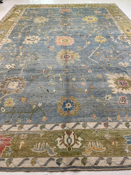 Hand-Knotted Wool Rug Turkish Oushak 12'4" x 17'7"