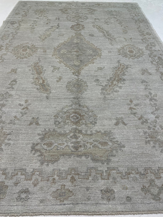 Hand-Knotted Wool Rug Turkish Oushak 6'1" x 9'3"