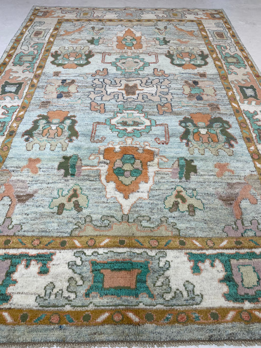 Hand-Knotted Wool Rug Turkish Oushak 6'3" x 9'6"