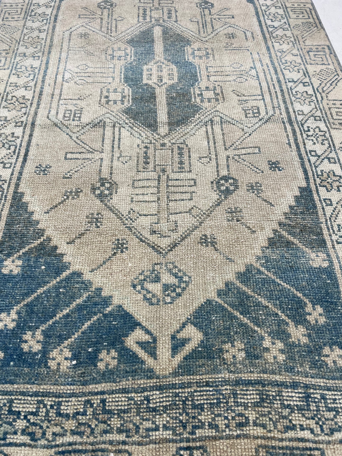 Hand-Knotted Wool Runner Turkish Oushak 3'1" x 11'