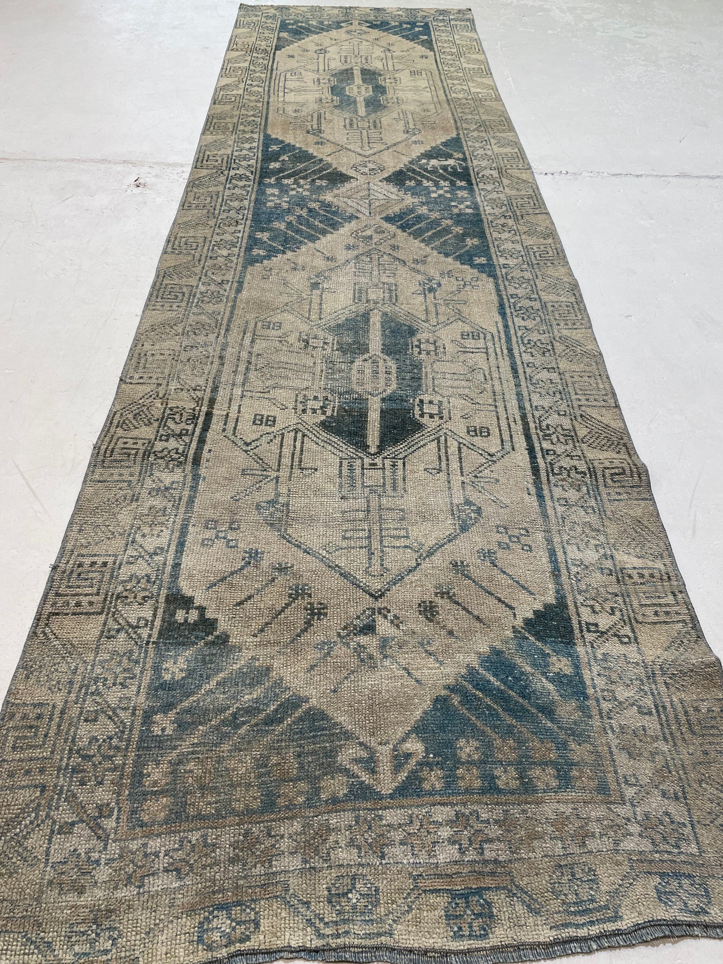 Hand-Knotted Wool Runner Turkish Oushak 3'1" x 11'