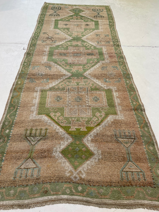 Hand-Knotted Wool Runner Turkish Oushak 3'10" x 10'2"