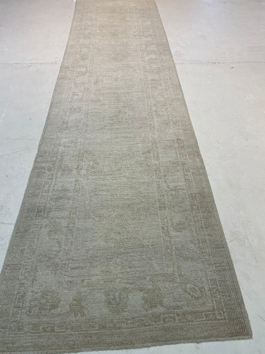 Hand-Knotted Wool Runner Turkish Oushak 3'1" x 11'9"