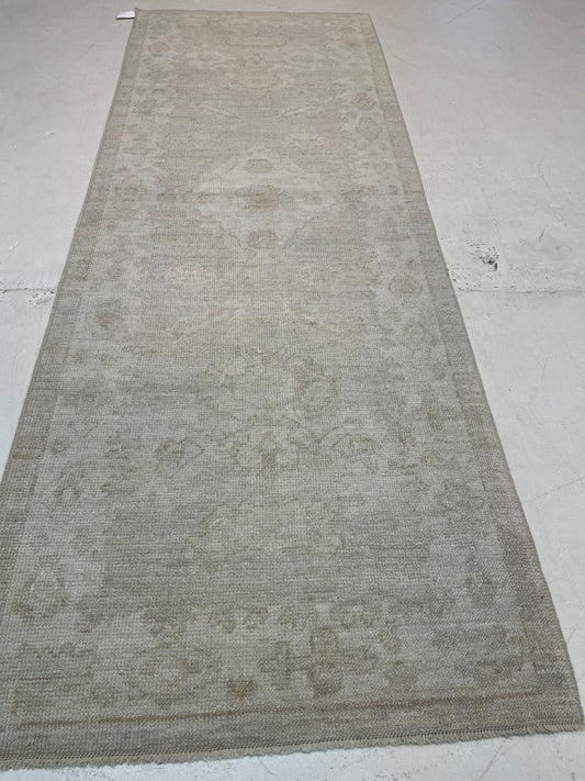 Hand-Knotted Wool Runner Turkish Oushak 3'1" x 8'3"