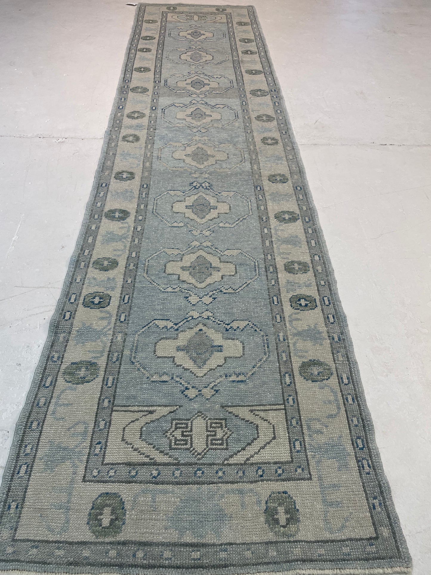 Hand-Knotted Wool Runner Turkish Oushak 3' x 12'3"