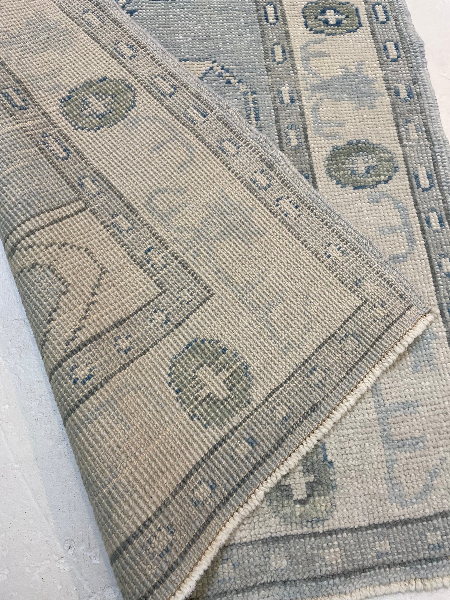 Hand-Knotted Wool Runner Turkish Oushak 3' x 12'3"