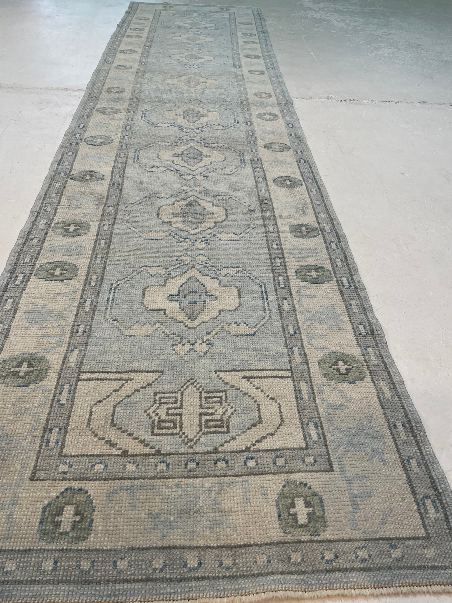 Hand-Knotted Wool Runner Turkish Oushak 3' x 12'3"