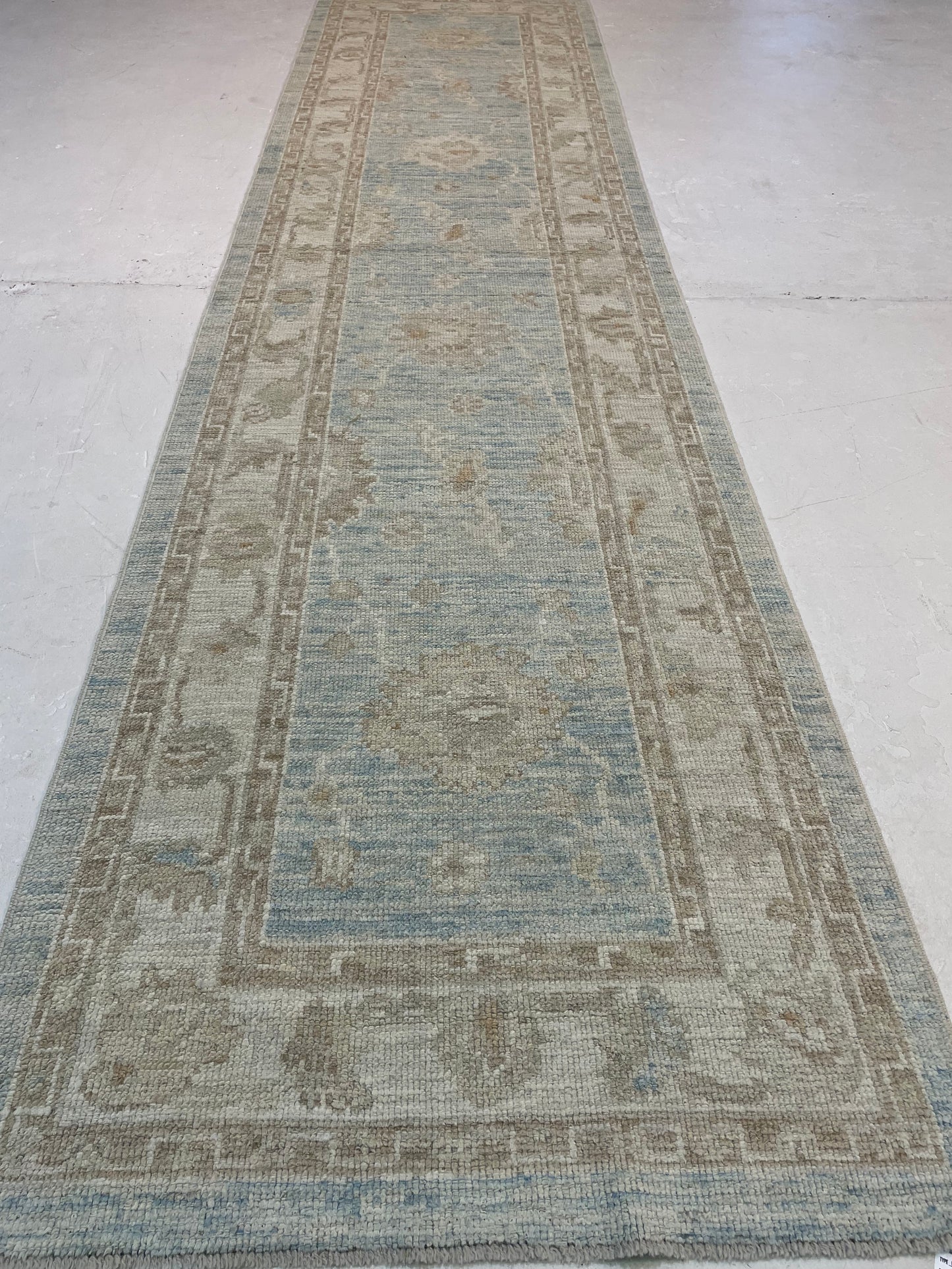 Hand-Knotted Wool Runner Turkish Oushak 3' x 12'