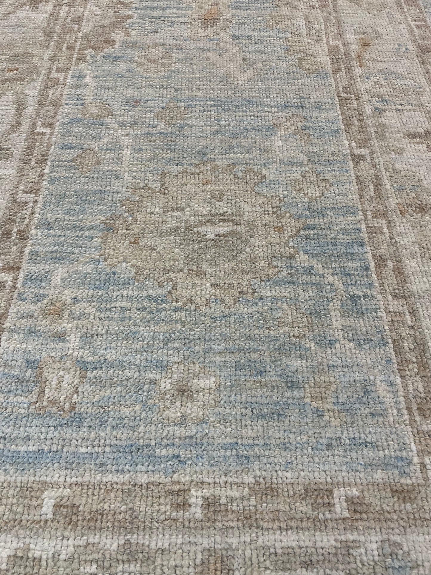 Hand-Knotted Wool Runner Turkish Oushak 3' x 12'