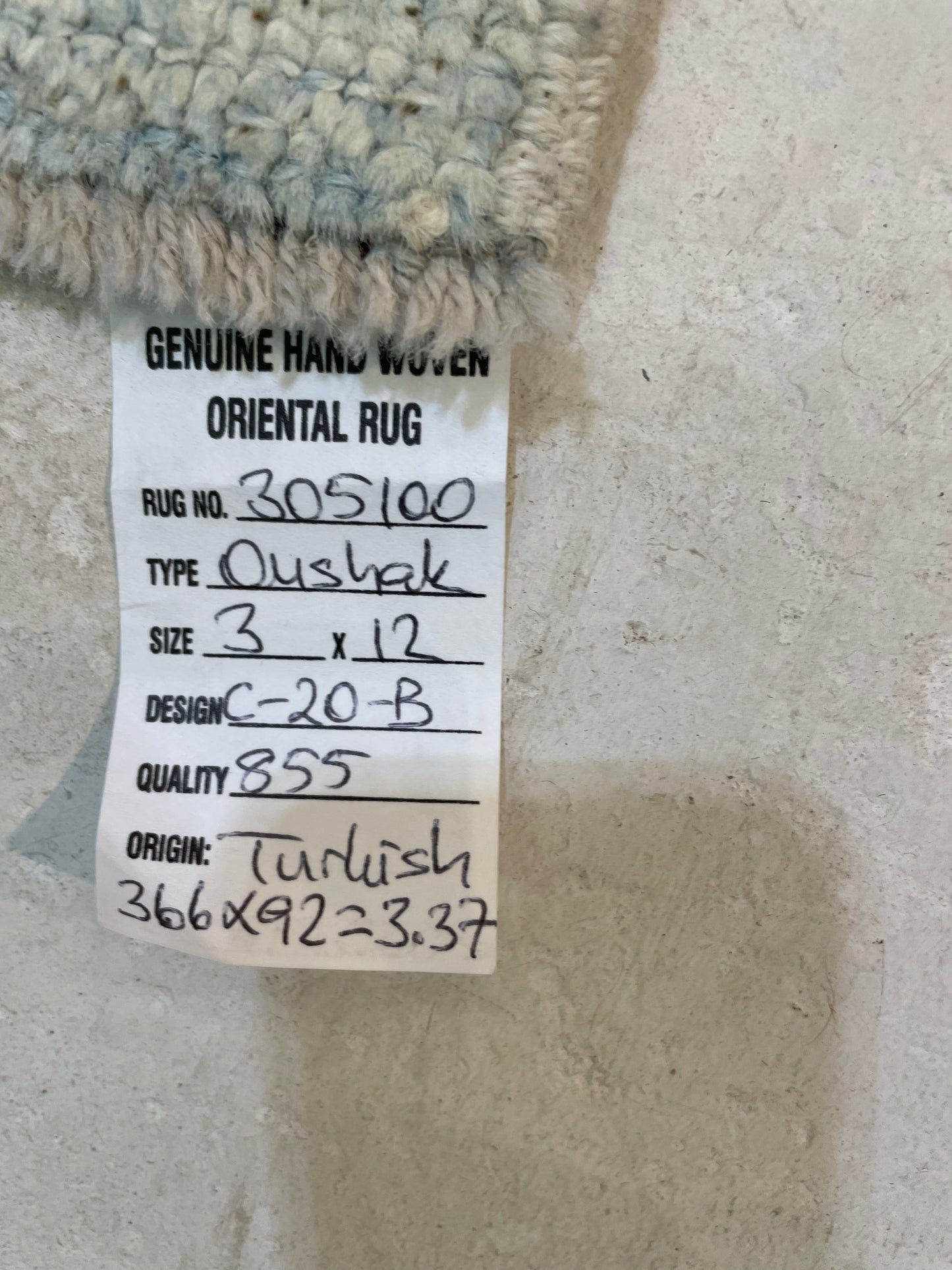 Hand-Knotted Wool Runner Turkish Oushak 3' x 12'