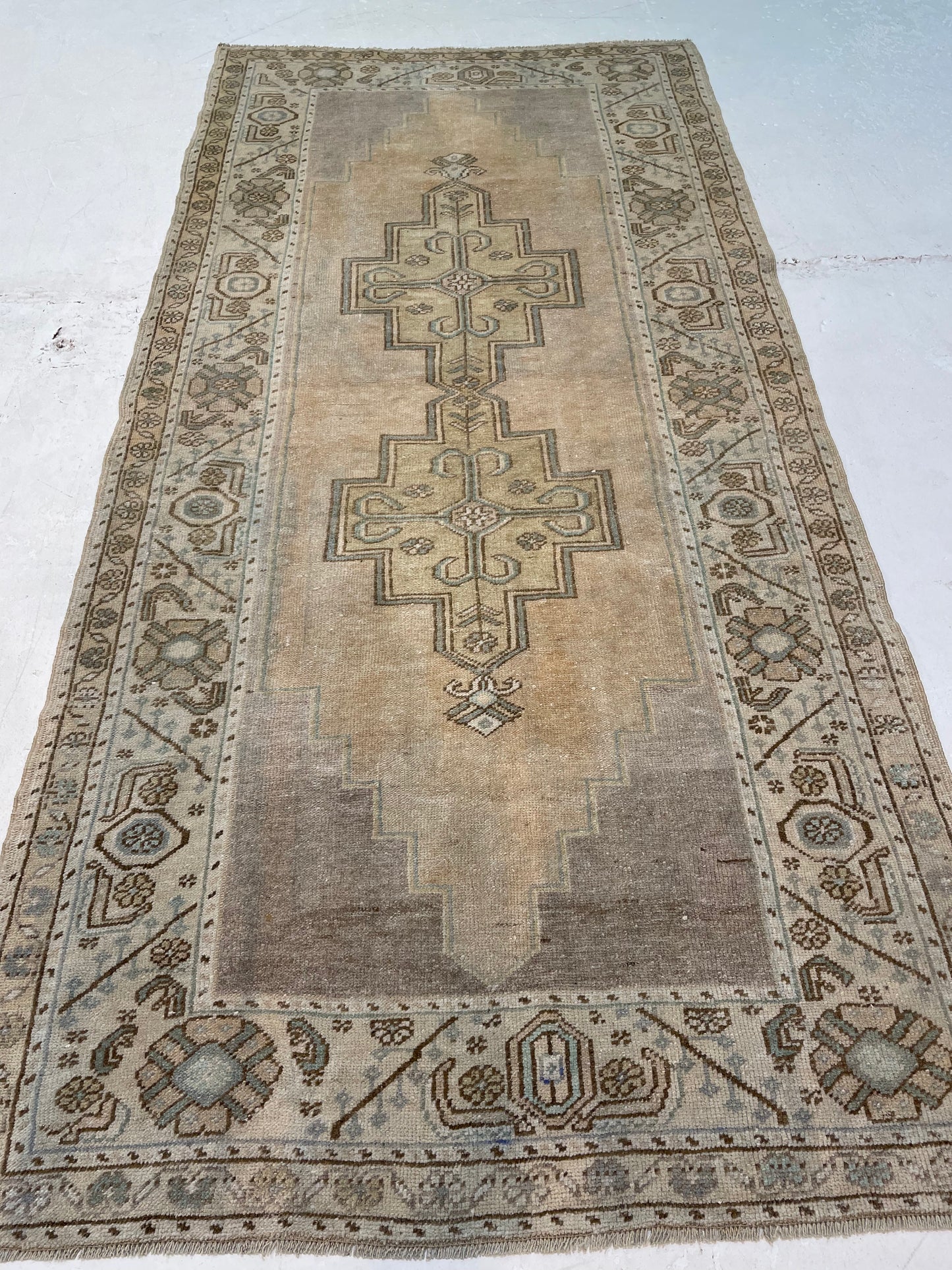 Hand-Knotted Wool Runner Turkish Oushak 3'4" x 7'