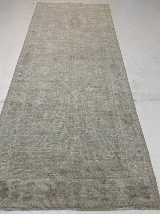 Hand-Knotted Wool Runner Turkish Oushak 3'4" x 8'3"