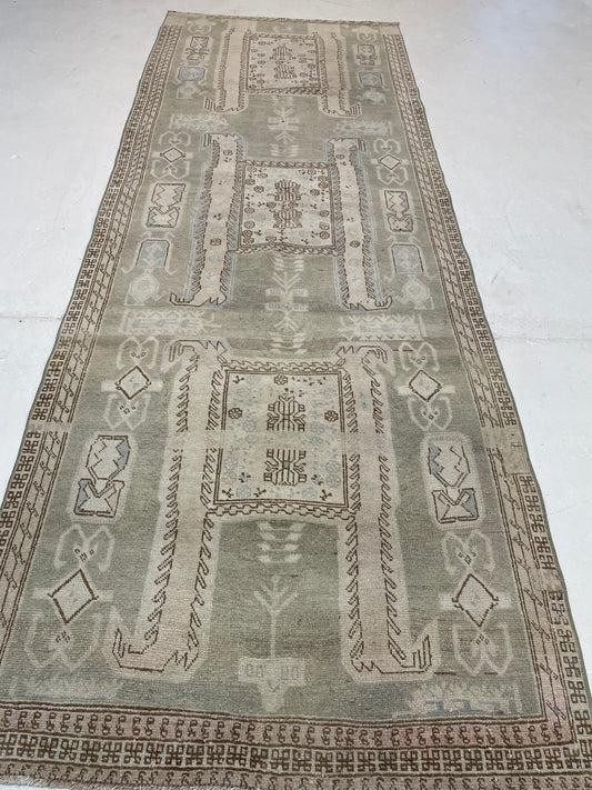 Hand-Knotted Wool Runner Turkish Oushak 3'3" x 9'