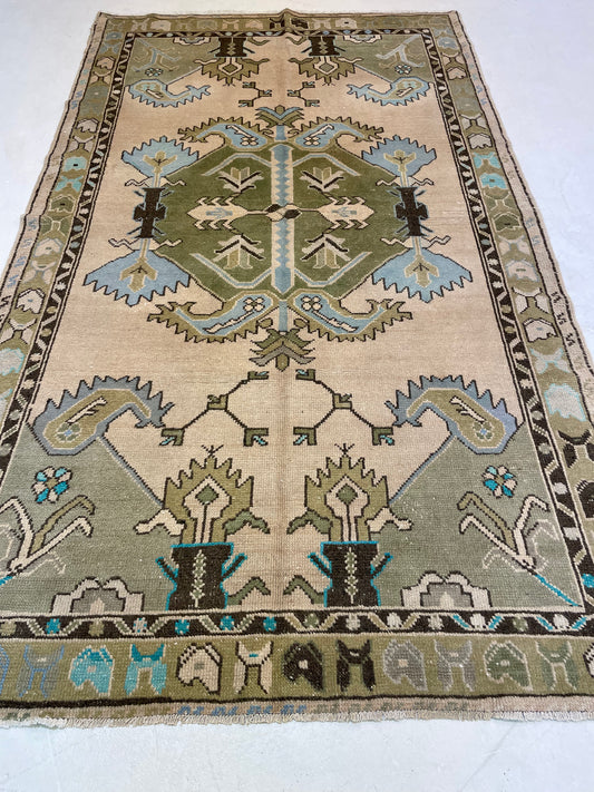Hand-Knotted Wool Rug Turkish Oushak 4'7" x 7'10"