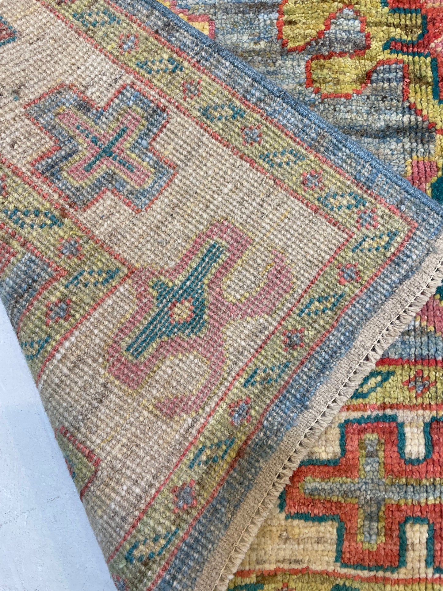 Hand-Knotted Wool Runner Turkish Oushak 5' x 7'