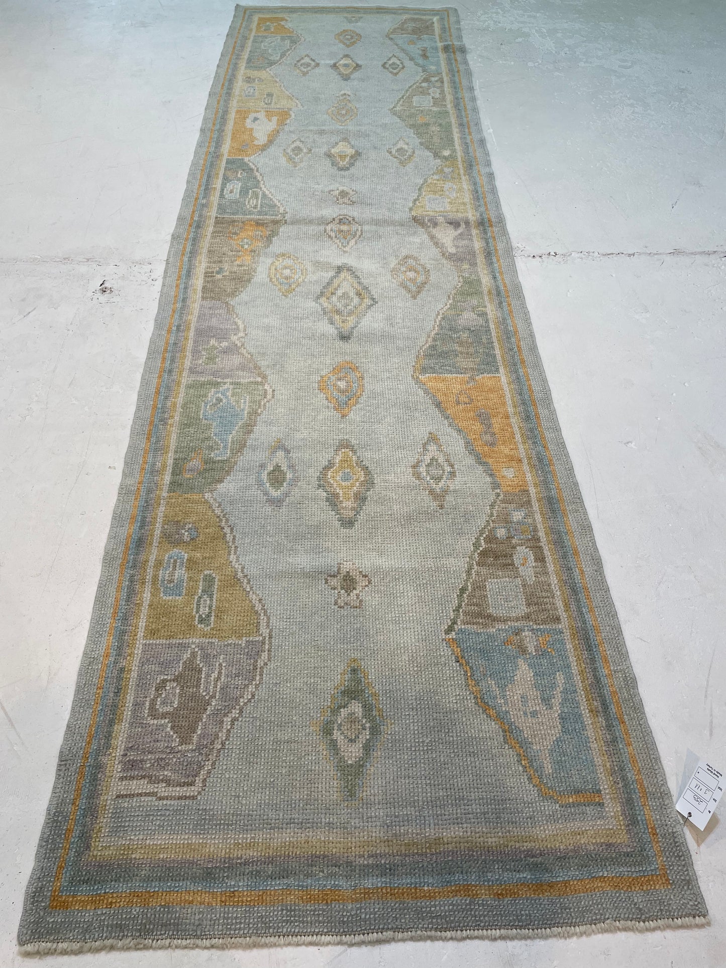 Hand-Knotted Wool Runner Turkish Oushak 3' x 11'