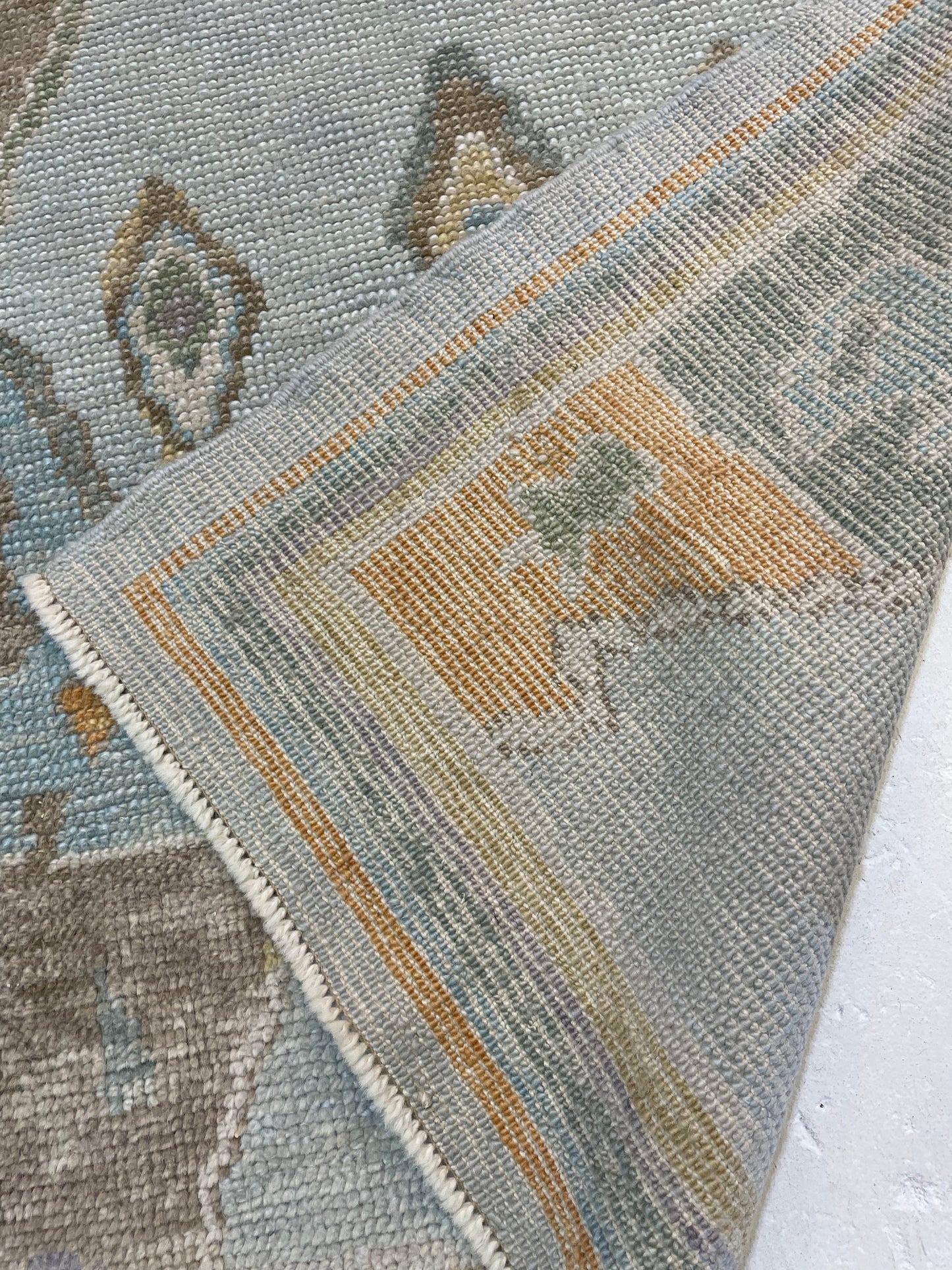 Hand-Knotted Wool Runner Turkish Oushak 3' x 11'