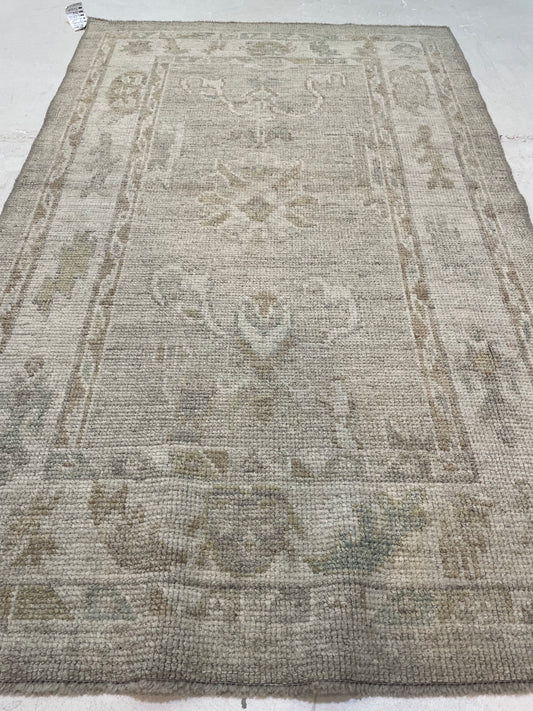 Hand-Knotted Wool Rug Turkish Oushak 3'1" x 4'11"