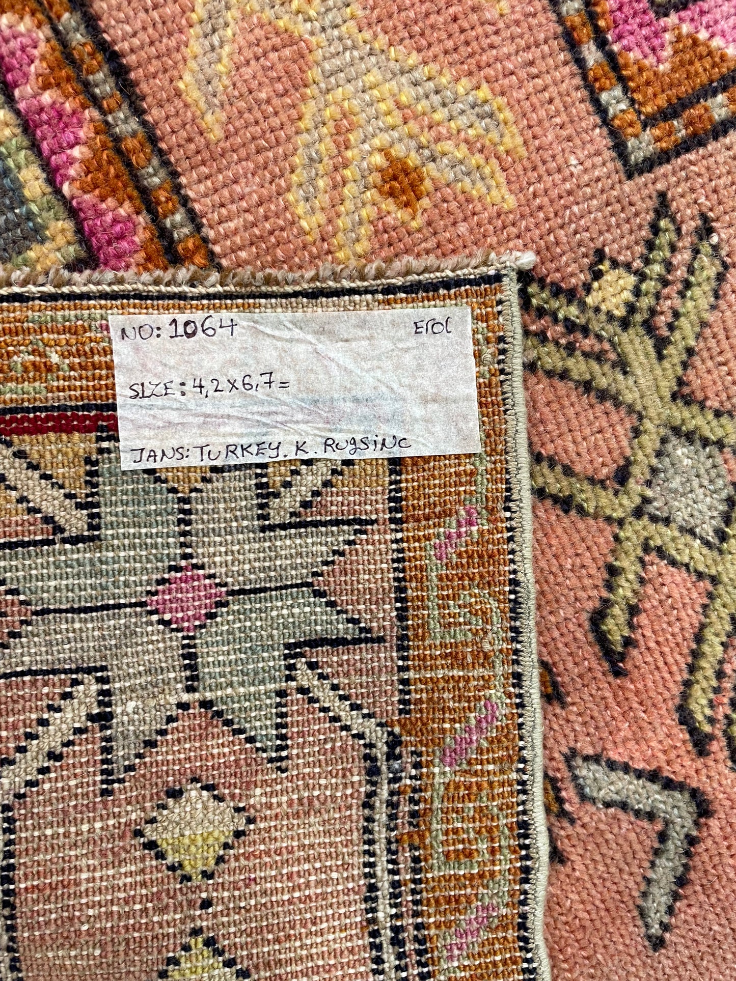 Hand-Knotted Wool Rug Turkish Oushak 4'2" x 6'7"