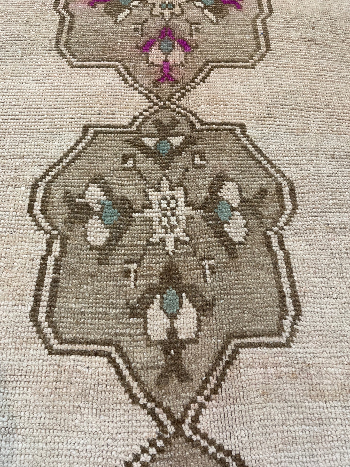 Hand-Knotted Wool Runner Turkish Oushak 3'7" x 10'6"