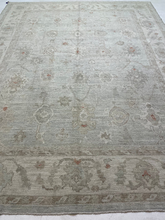 Hand-Knotted Wool Rug Turkish Oushak 9'2" x 11'10"