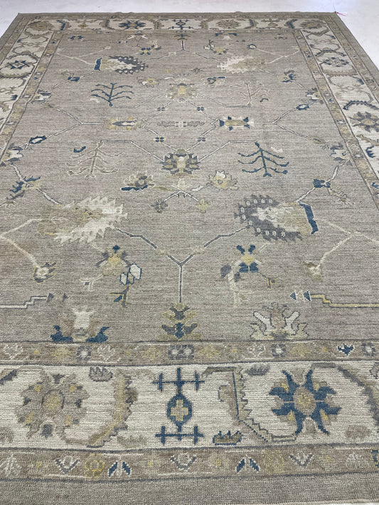 Hand-Knotted Wool Rug Turkish Oushak 9'7" x 12'11"
