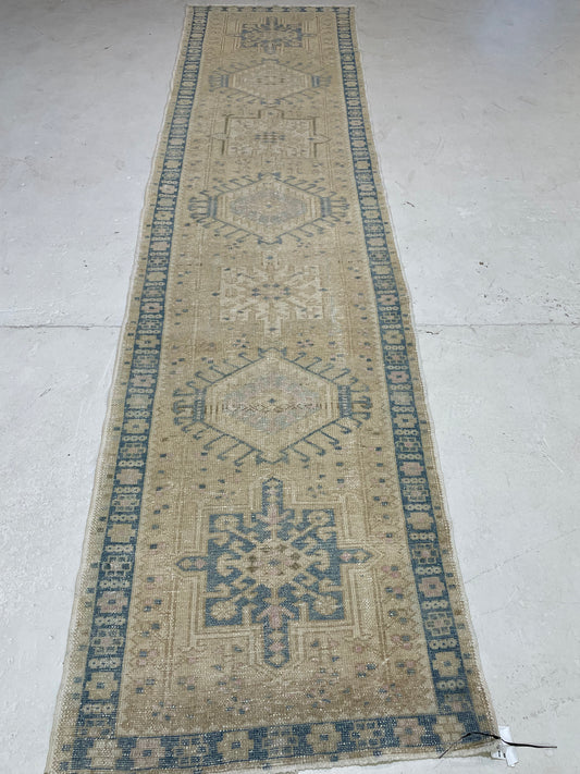 Hand-Knotted Wool Runner Turkish Oushak 2'10" x 10'9"