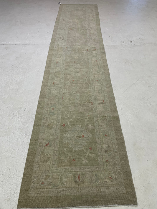 Hand-Knotted Wool Runner Turkish Oushak 2'8" x 12'6"