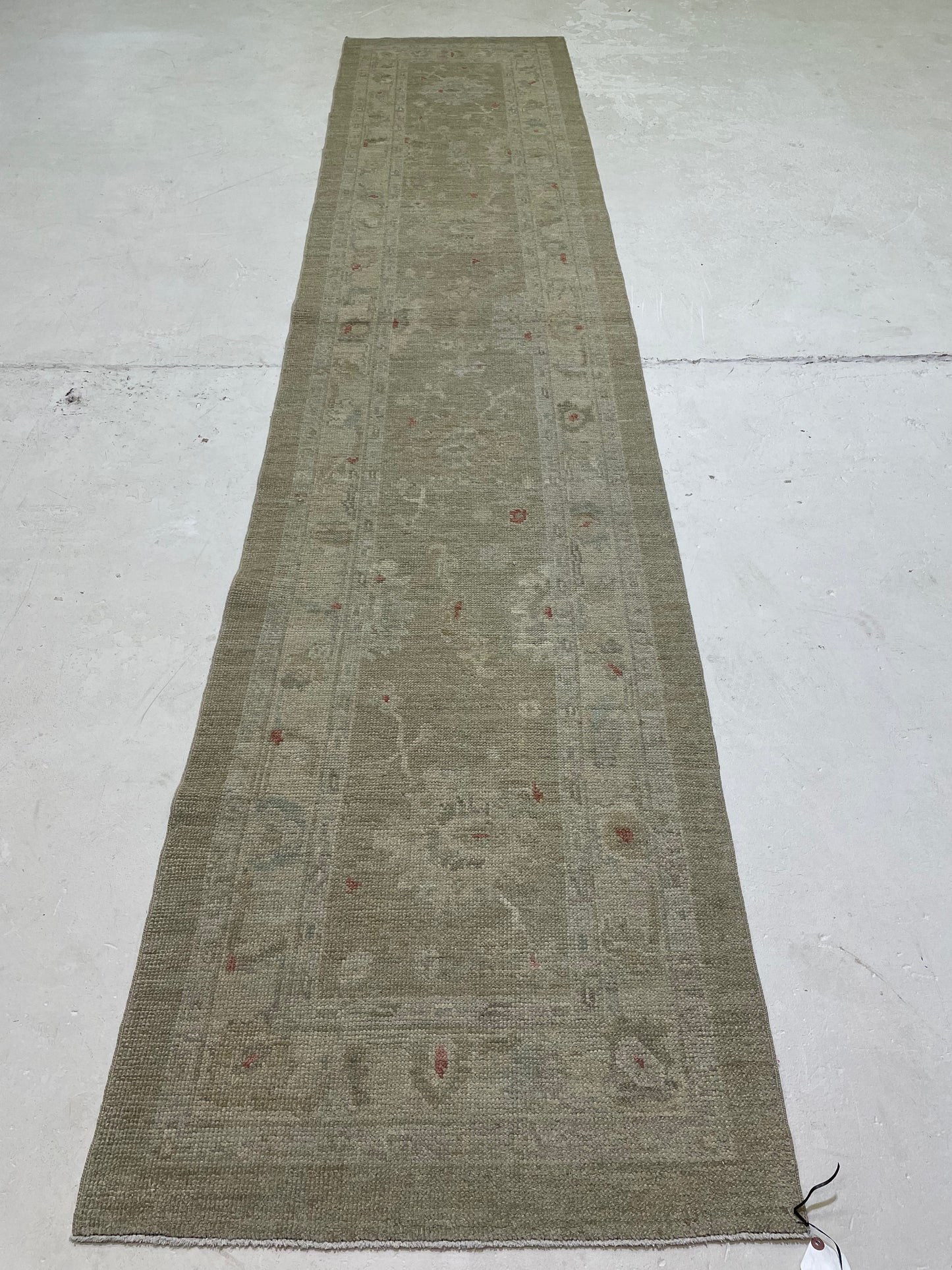 Hand-Knotted Wool Runner Turkish Oushak 2'8" x 12'6"